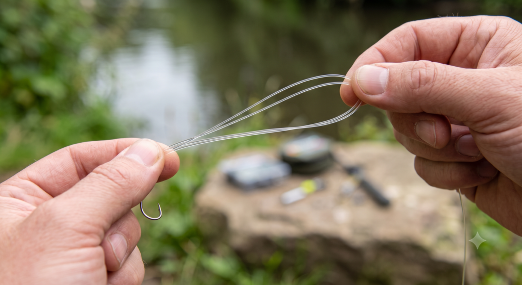 Forming the Palomar knot bight - 6 to 8 inches of line doubled back, both strands sitting neatly together