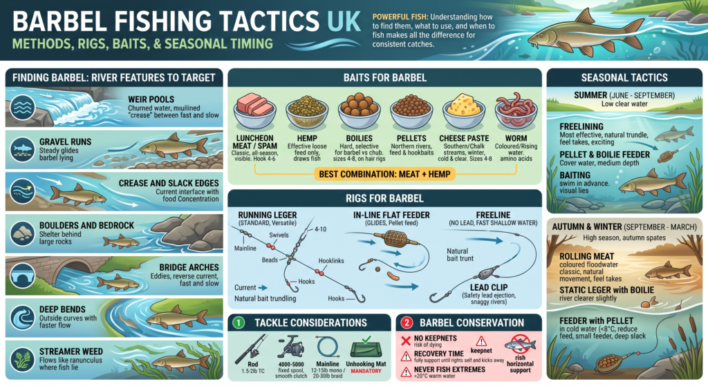 Barbel Fishing Tactics UK: Methods, Rigs, Baits, and Seasonal Timing 1 Barbel Fishing Tactics UK: Methods, Rigs, Baits, and Seasonal Timing