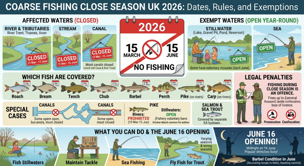 Coarse Fishing Close Season UK 2026: Dates, Rules, and Exemptions 1 Coarse Fishing Close Season UK 2026 Dates, Rules, and Exemptions