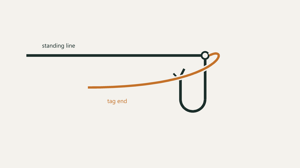 How to Tie the Improved Clinch Knot - Step-by-Step Guide 2 Stage 1 of tying the improved clinch knot - the line threaded through the hook eye with a 6-inch tag end showing