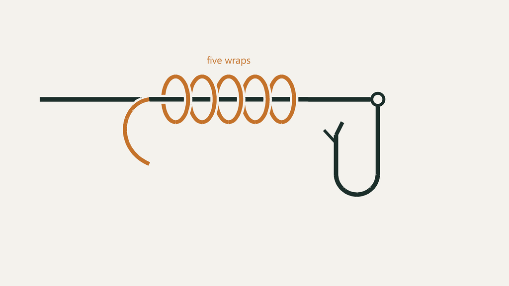 How to Tie the Improved Clinch Knot - Step-by-Step Guide 3 Stage 2 - five wraps of the tag end around the standing line, before threading back through